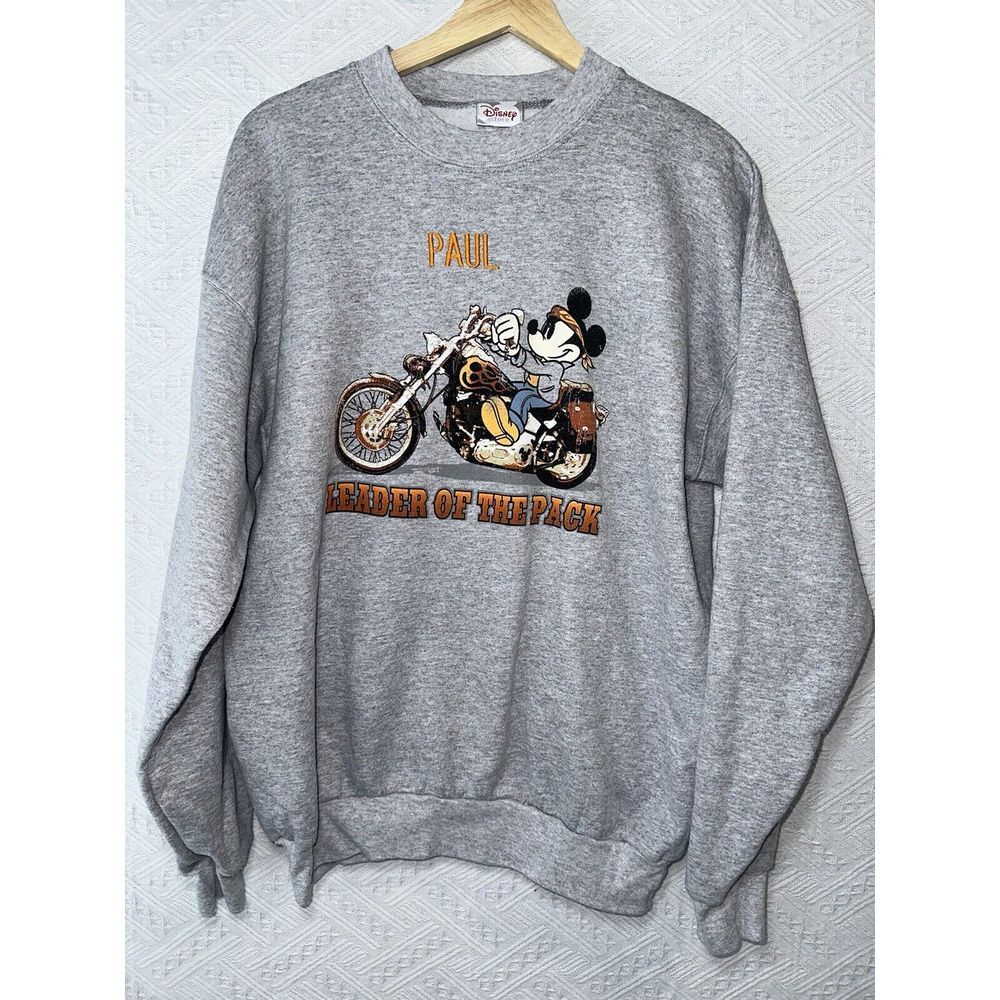 Disney Mickey Mouse Vintage Paul-Leader Of The Pack Motorcycle Sweater Sz‎ Large
